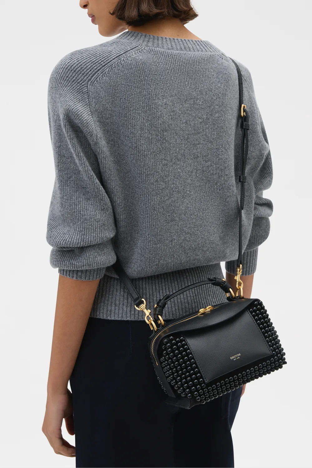 Mica Beaded Mini Bowler - Black | Oroton