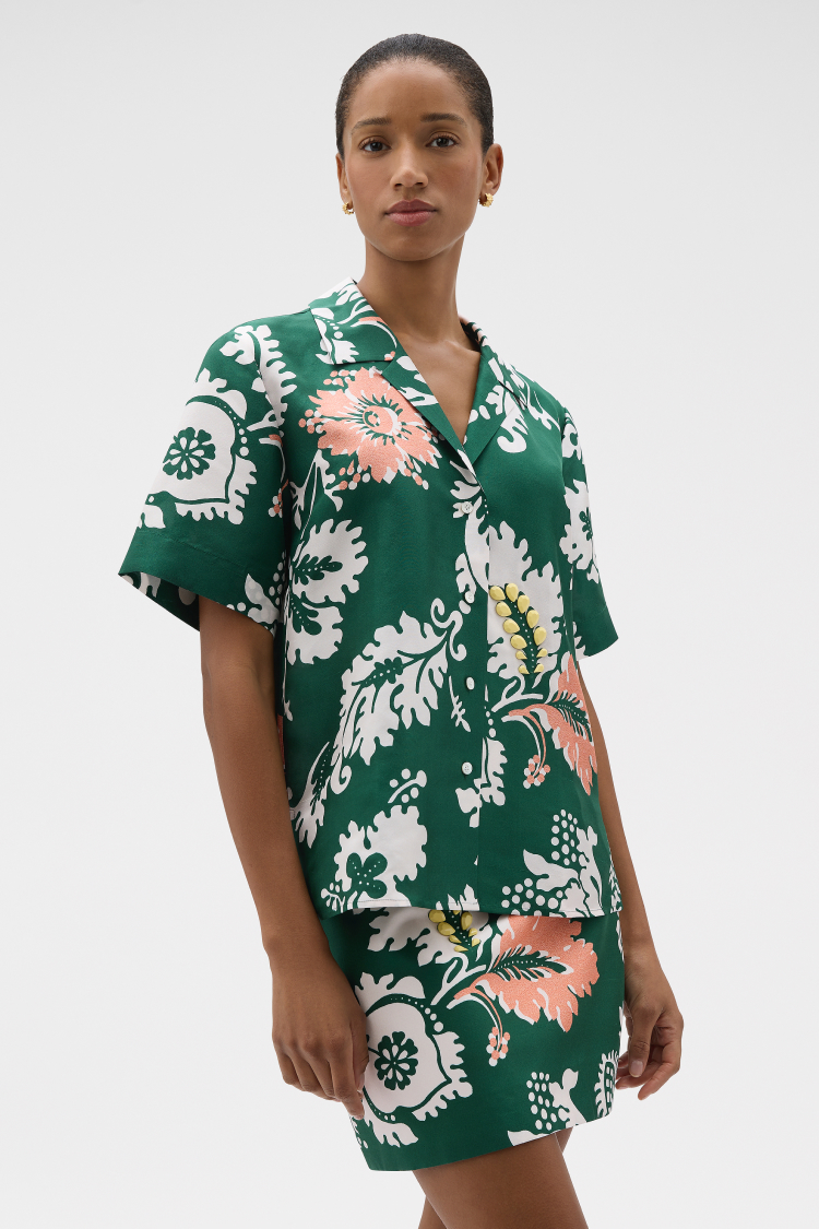 Posy Ruffle Camp Shirt - North Sea | Oroton