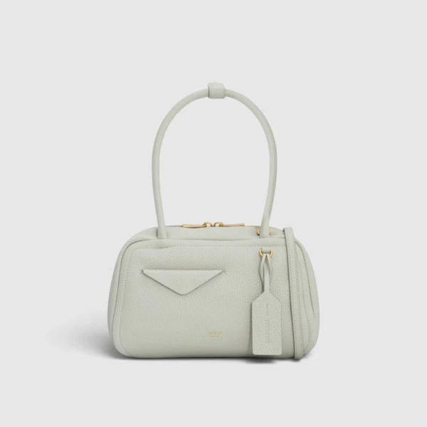 Pale green leather top handle bag