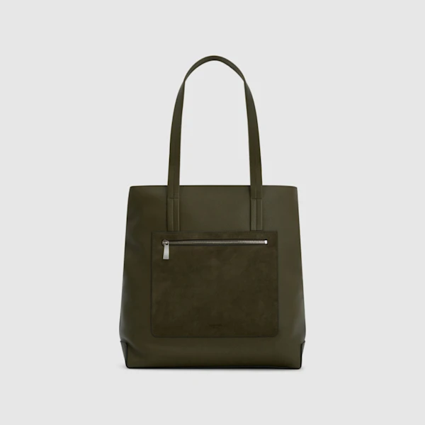 Dark olive leather tote bag