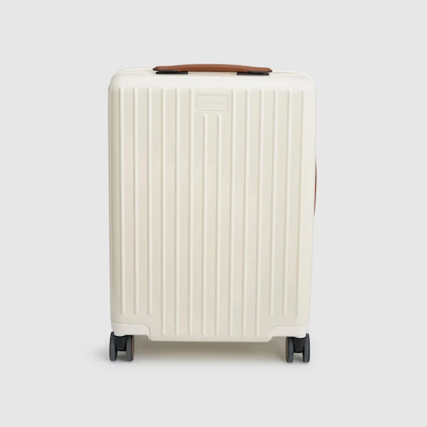 Cream ribbed carry on suitcase