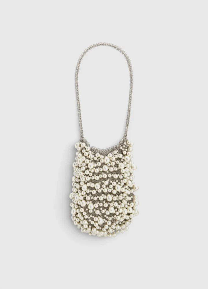 Vera Luxe Bead Bag in pearl silver