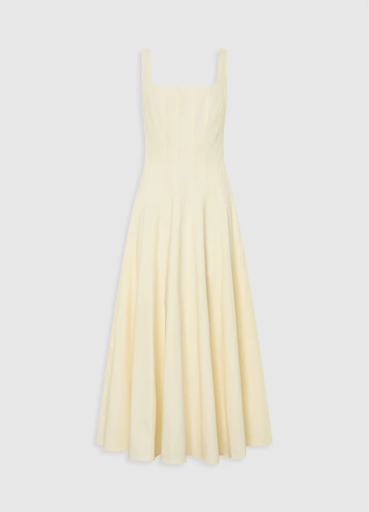 Panelled Day Dress in pale lemon