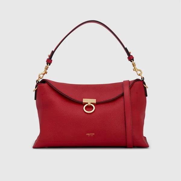 Red leather shoulder bag