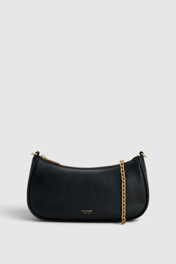Eve Crackle Mini Baguette in black crackle leather