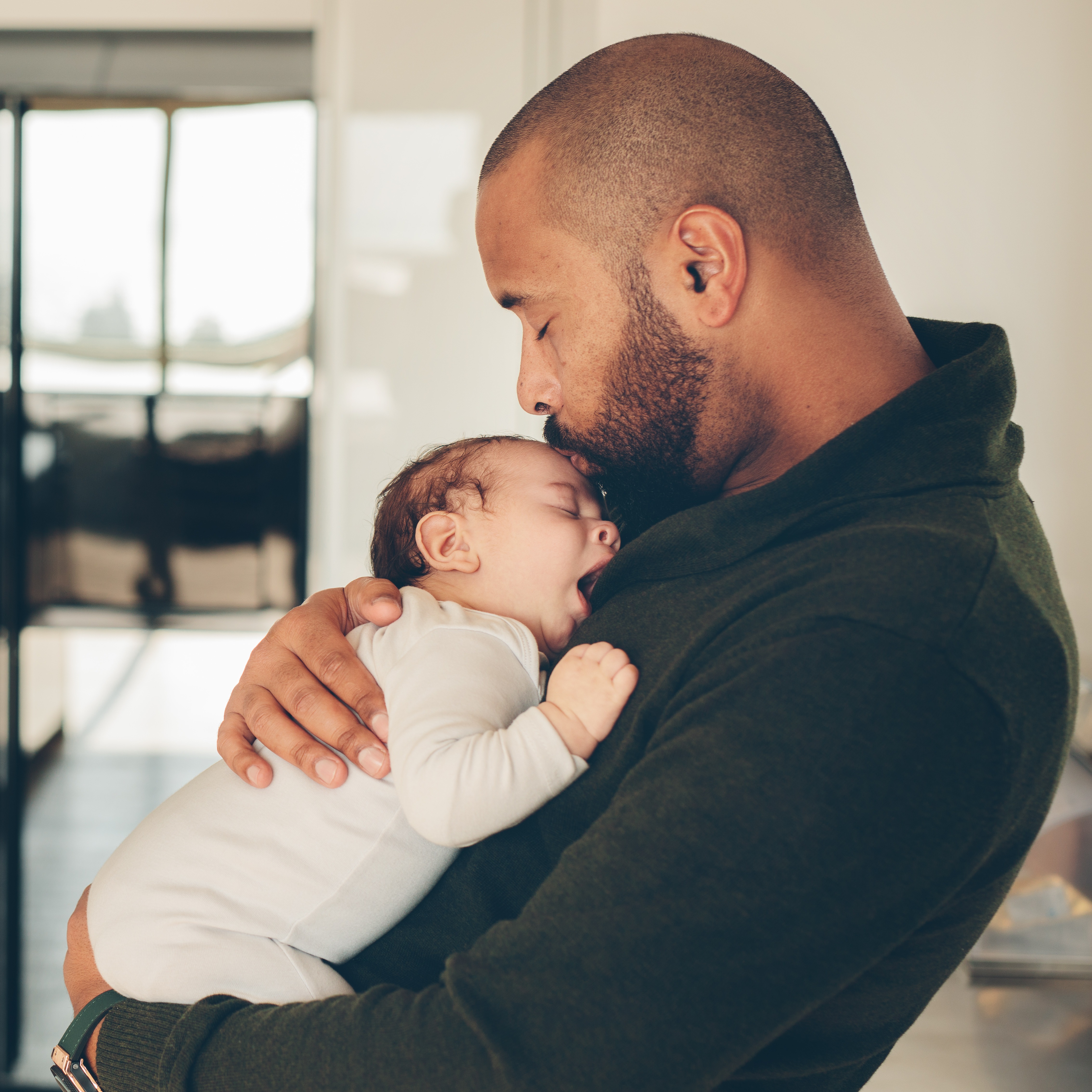 Newborn baby yawning