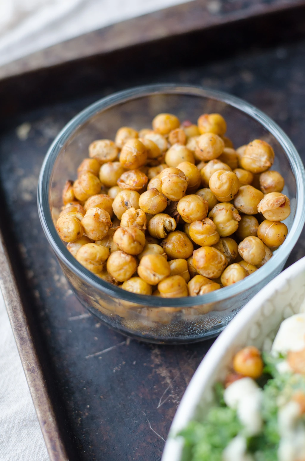 Roasted chickpeas in a serving bowl shot by Deryn Macey