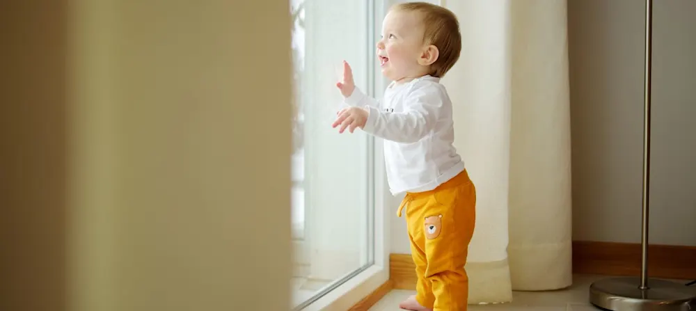 A baby standing