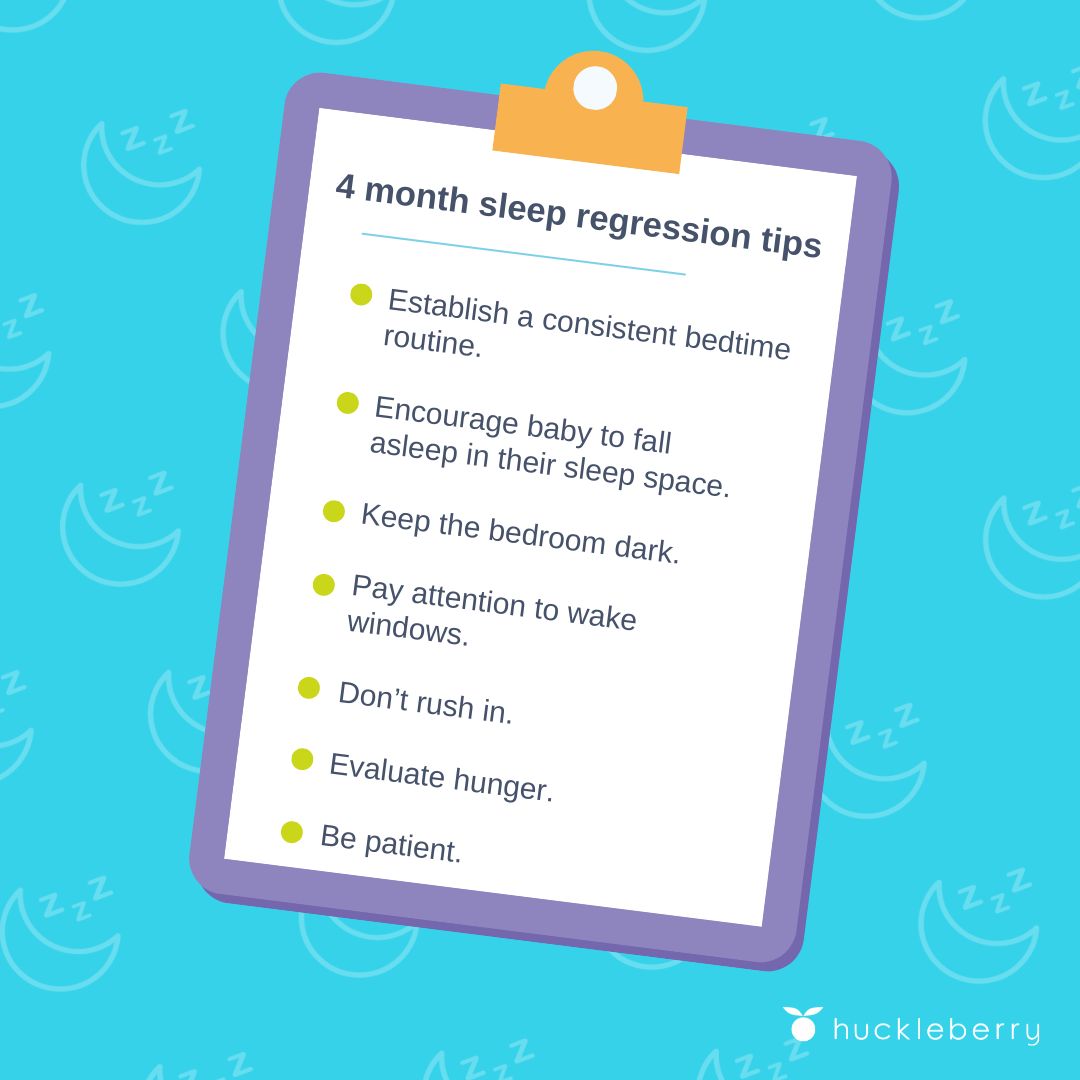 A graphic of the 4 month sleep regression tips
