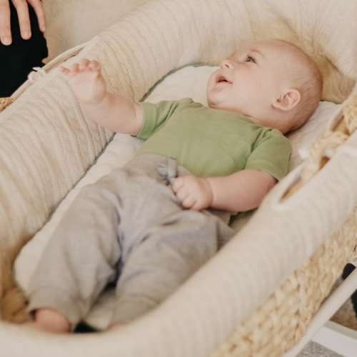 A baby in a bassinet.