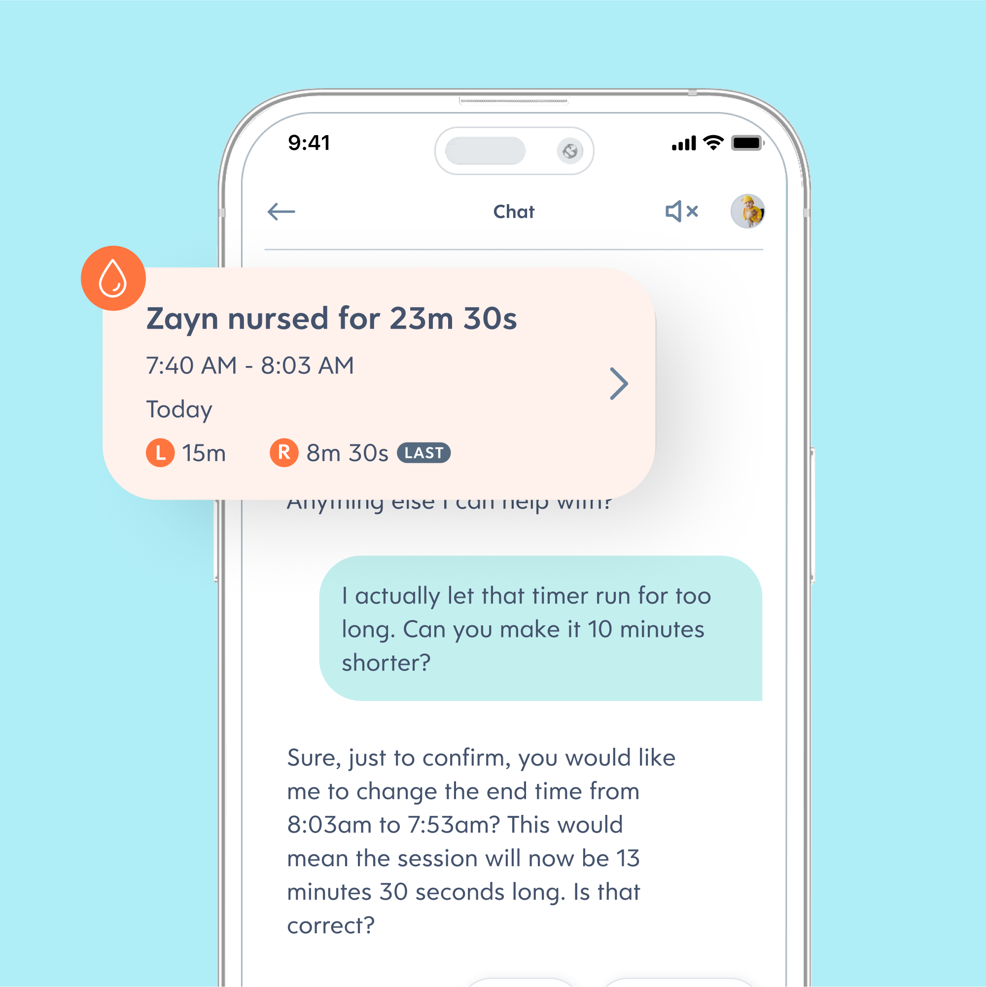 Huckleberry AI chat showing when baby ate last