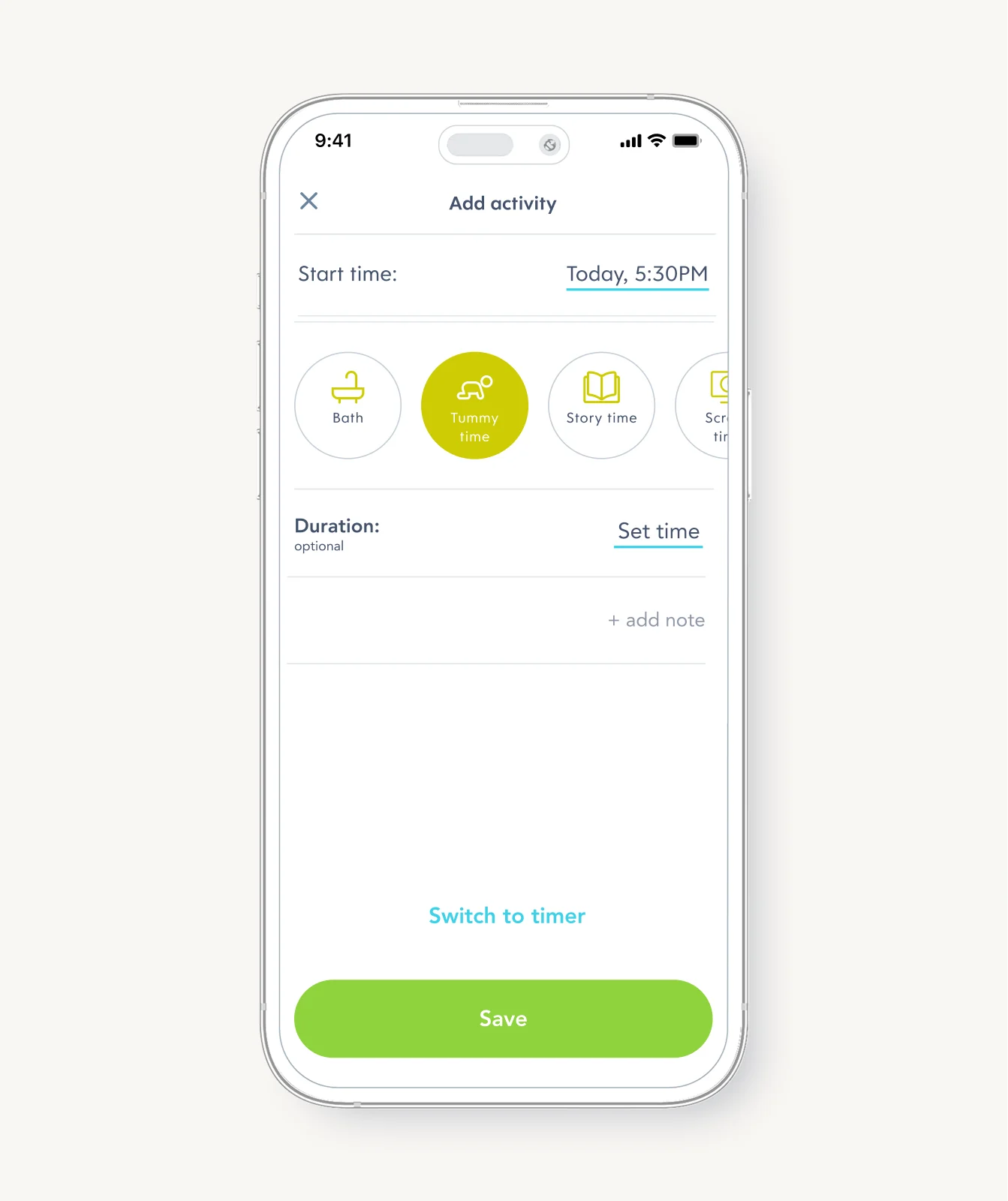 Activity tracker in Huckleberry app 
