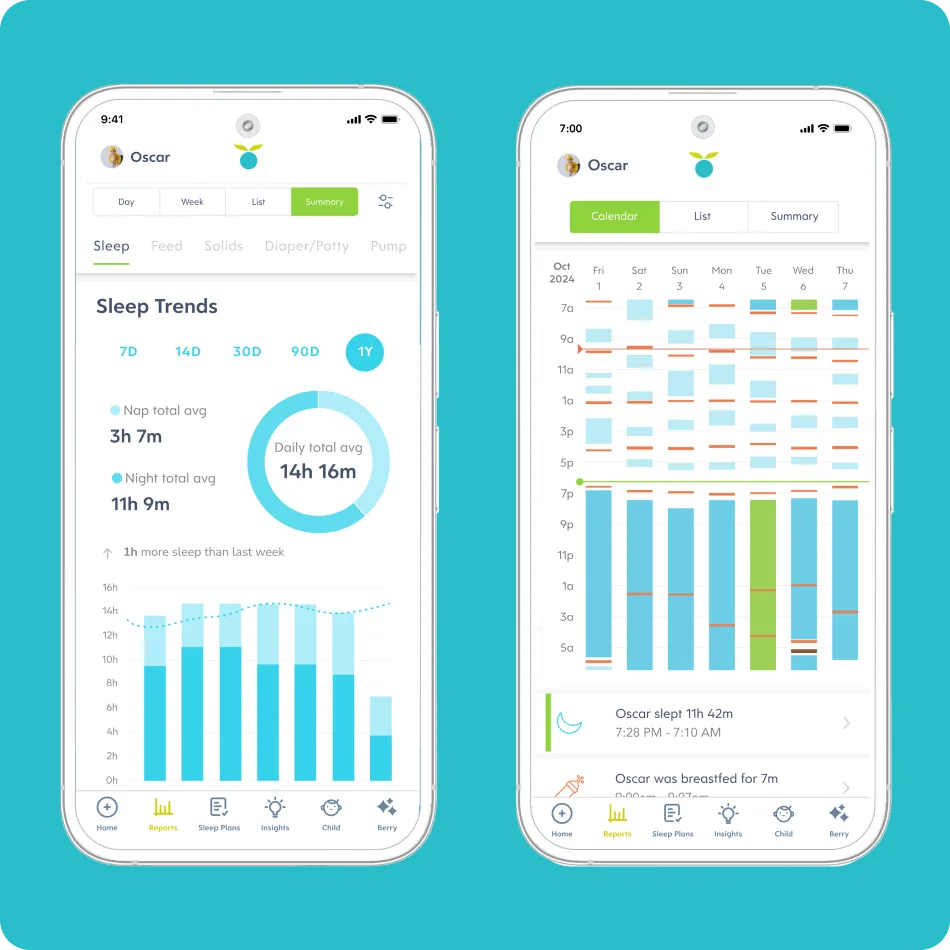 A screenshot of Huckleberry features that can be helpful for a baby sleep tracker tool