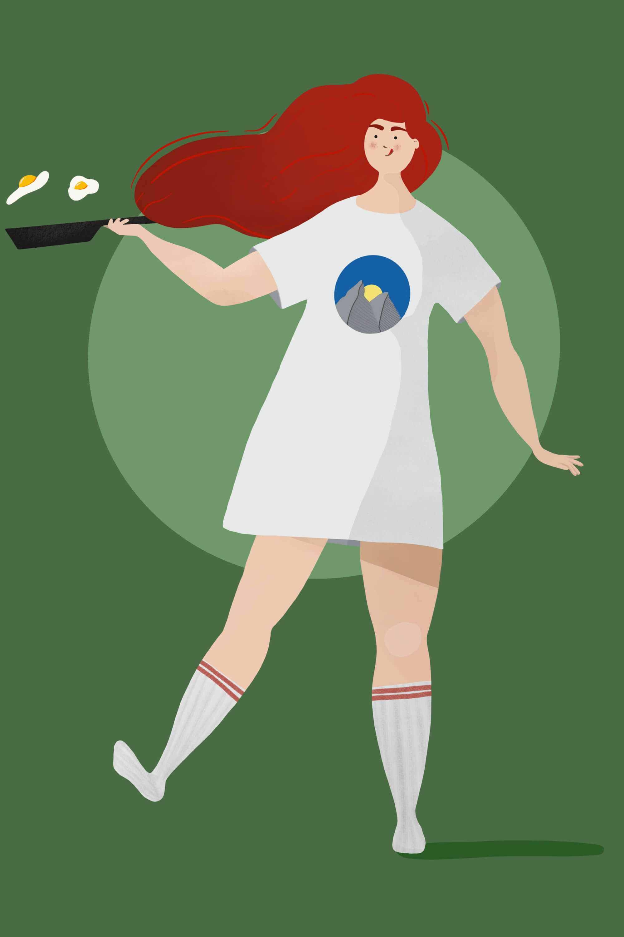 an illustration of a girl cooking eggs