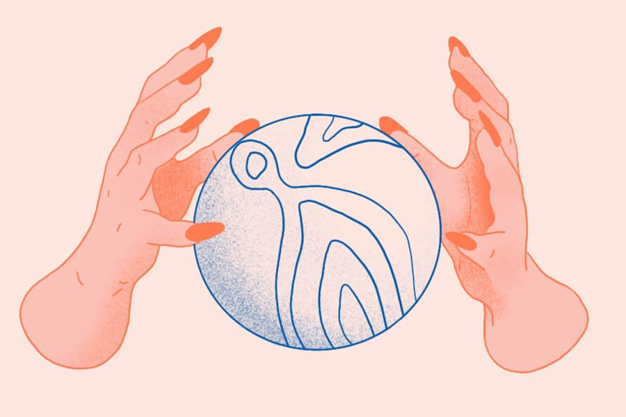 an illustration of hands around a crystal ball