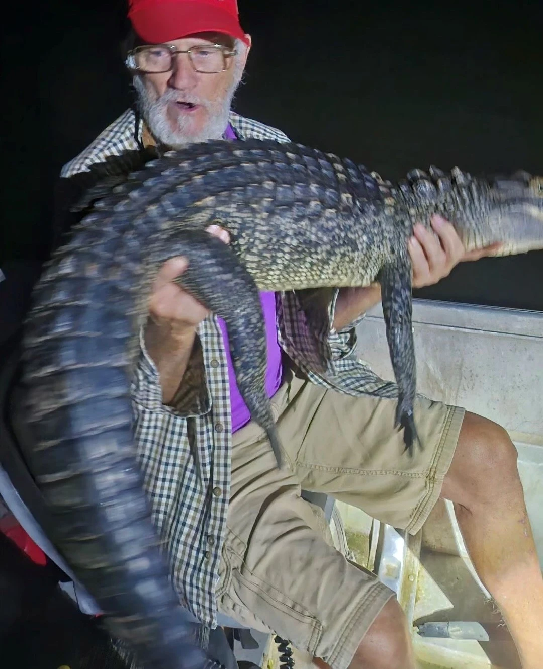 Larry Ferguson, an Inspire Patient hunting alligators from his boat