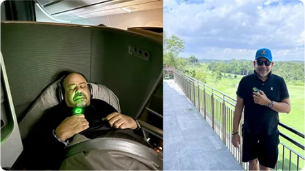 Jerome Hewlett often travels on red eye flights to countries like Singapore and can sleep comfortably with Inspire, allowing him to have energy for meetings, client outings and leisure activities like playing golf.