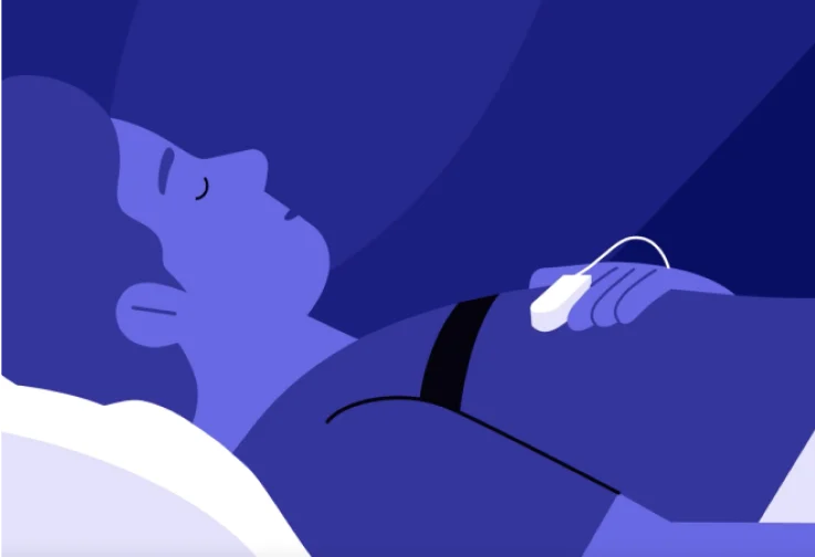 The image shows a close-up of a person sleeping, with a focus on the upper body and head. 