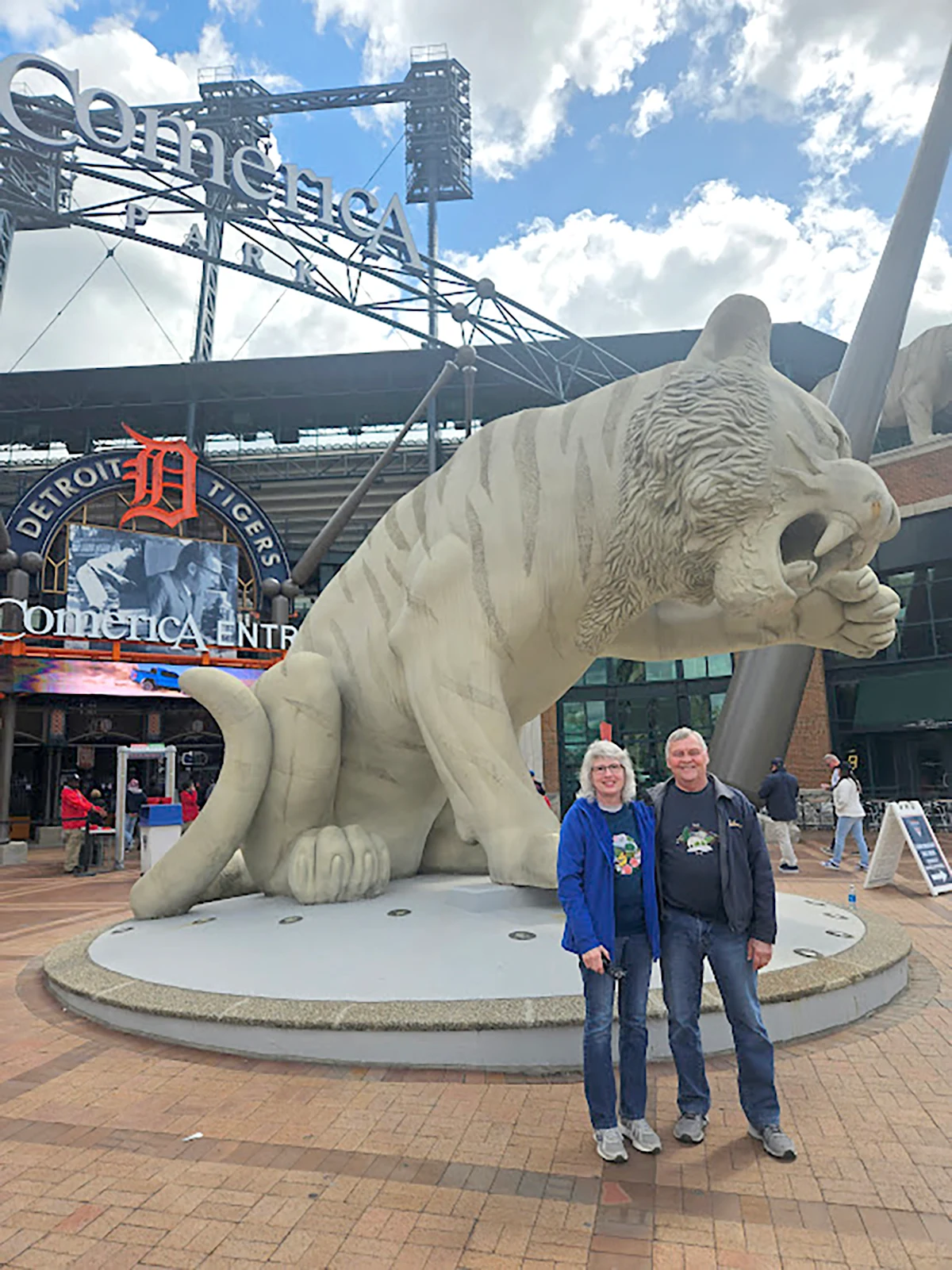 Linda Cole and her husband Mark have fun at Comerica Park, where the Detroit Tigers play.