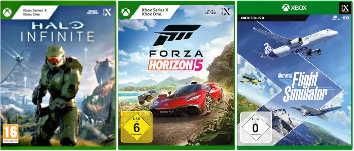 Halo Infinite, Forza Horizon 5 und Microsoft Flight Simulator Spiele
