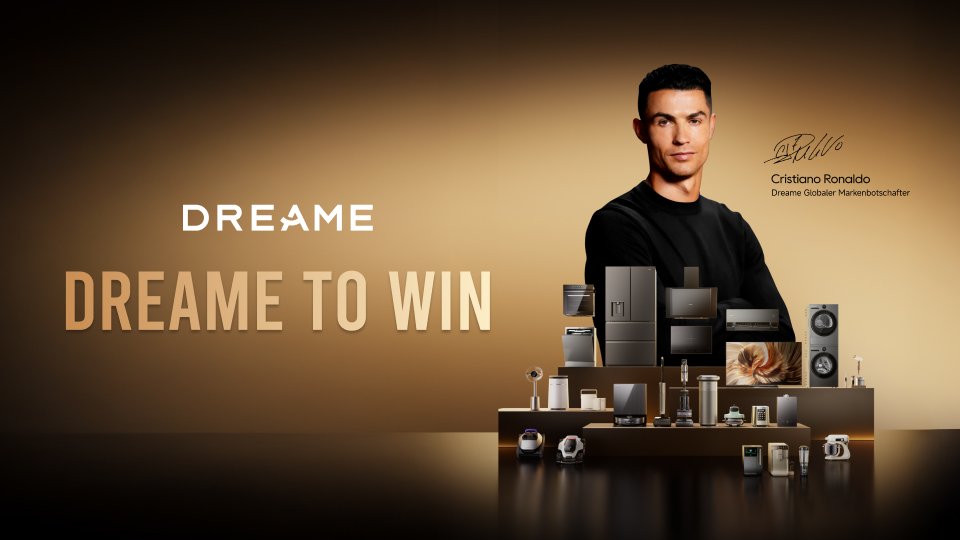 Werbung: DREAME TO WIN. Markenbotschafter Cristiano Ronaldo präsentiert eine große Auswahl an Dreame-Haushaltsgeräten.