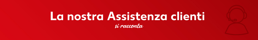 Banner rosso con il titolo “Il nostro servizio clienti” e l'aggiunta “In intervista”, a destra l'icona di un addetto al servizio clienti con cuffie.