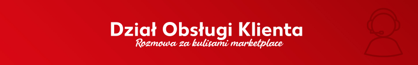 Czerwony baner z tytułem „Nasza obsługa klienta” i dopiskiem „W wywiadzie”, po prawej stronie ikona pracownika obsługi klienta z zestawem słuchawkowym.
