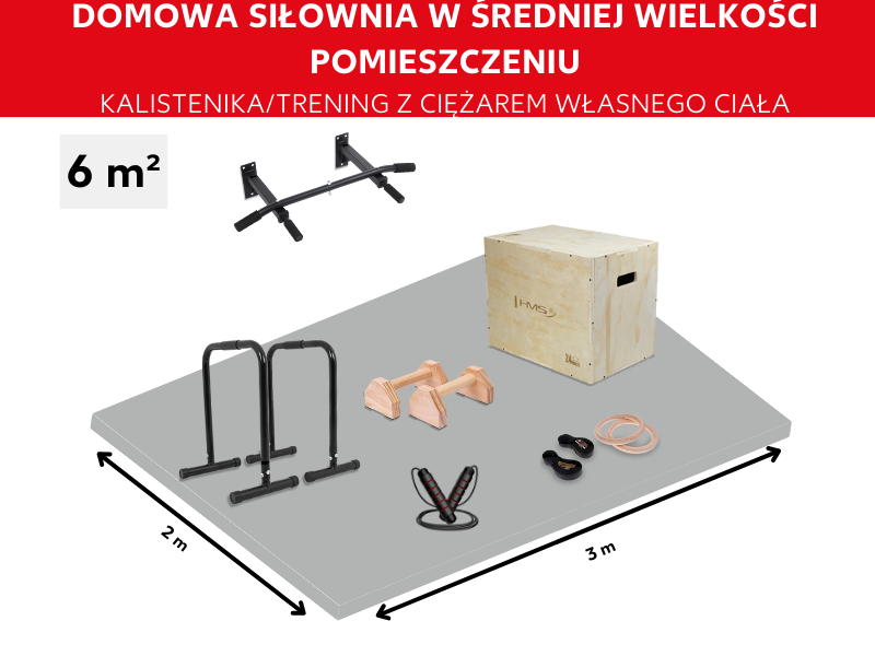 Domowa siłownia do treningu z ciężarem własnego ciała na średniej wielkości przestrzeni