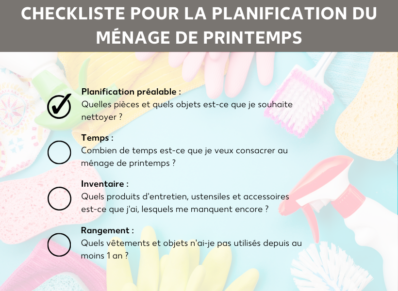 Checklist pour la planification préalable du nettoyage de printemps
