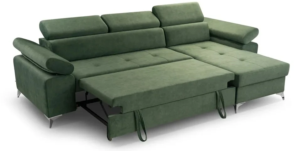 grünes Ecksofa mit Schlaffunktion