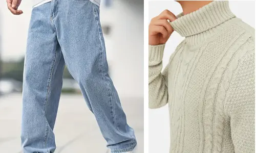 Outfitkombination für Herren aus weiter Jeans und Strickpullover