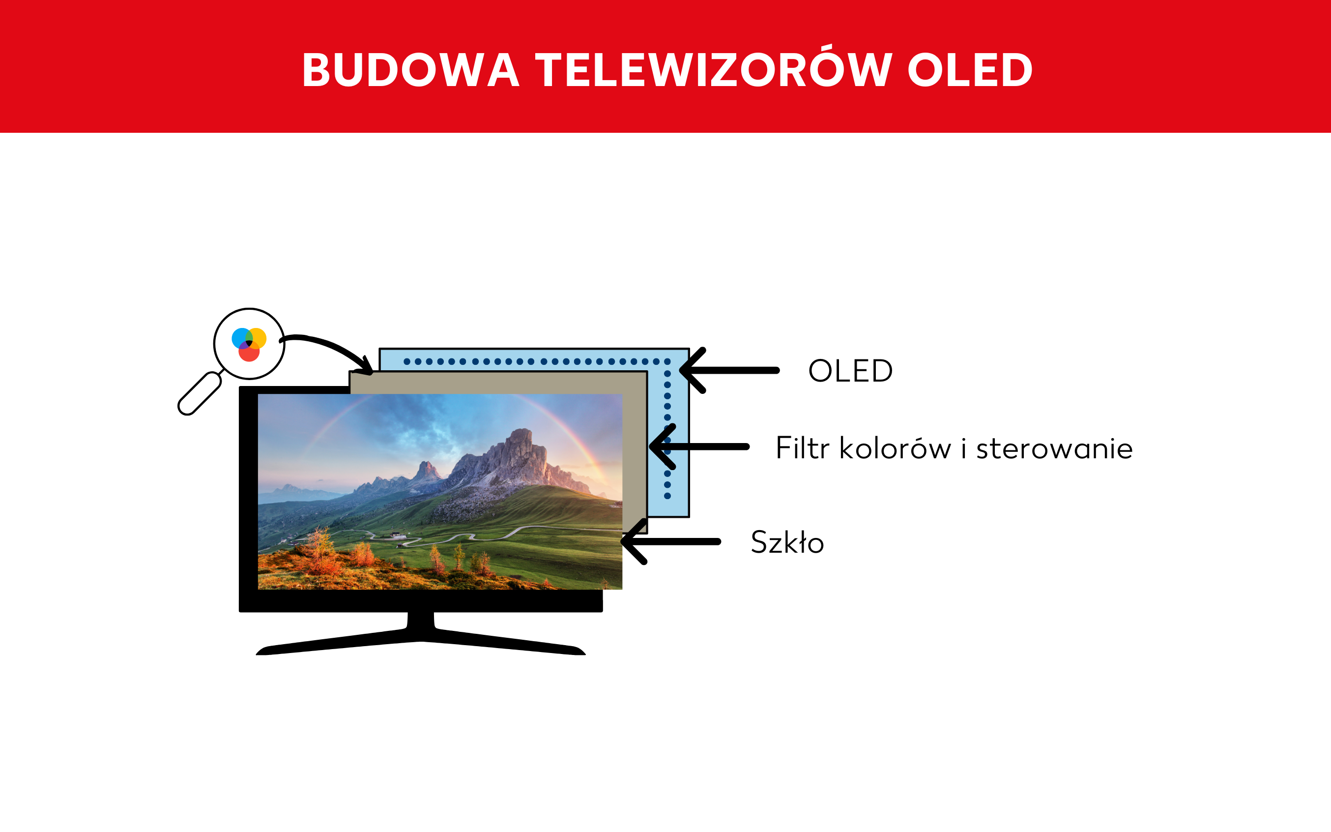 Grafika przedstawiająca konstrukcję telewizorów OLED