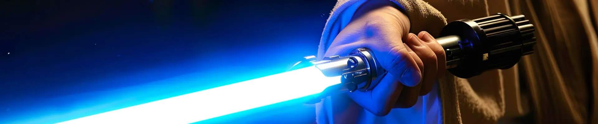 Person mit blauem Laserschwert