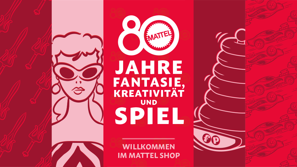 Werbung: Mattel feiert 80 Jahre Fantasie, Kreativität und Spiel mit einer Collage von Barbie, UNO und Hot Wheels.