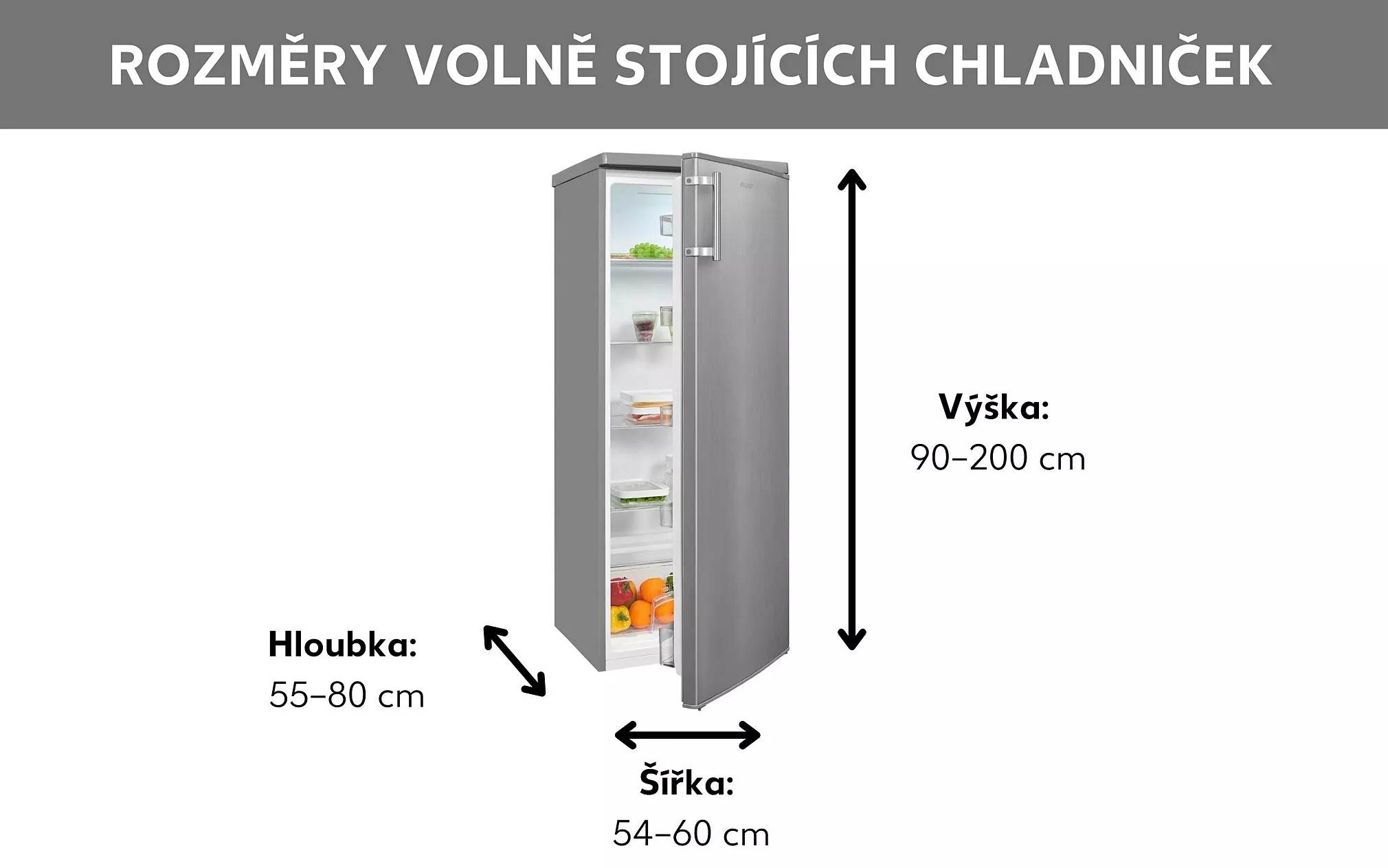 Rozměry volně stojící chladničky