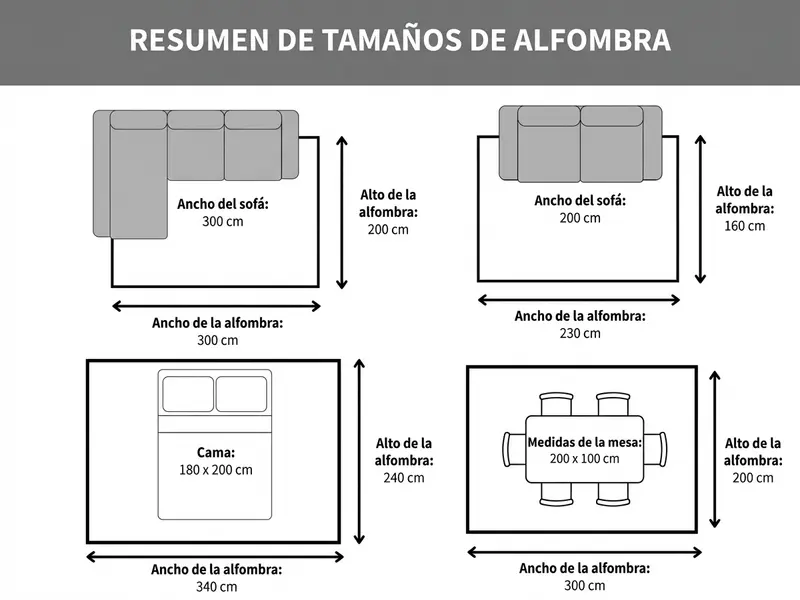 Vista general de tamaños de alfombra