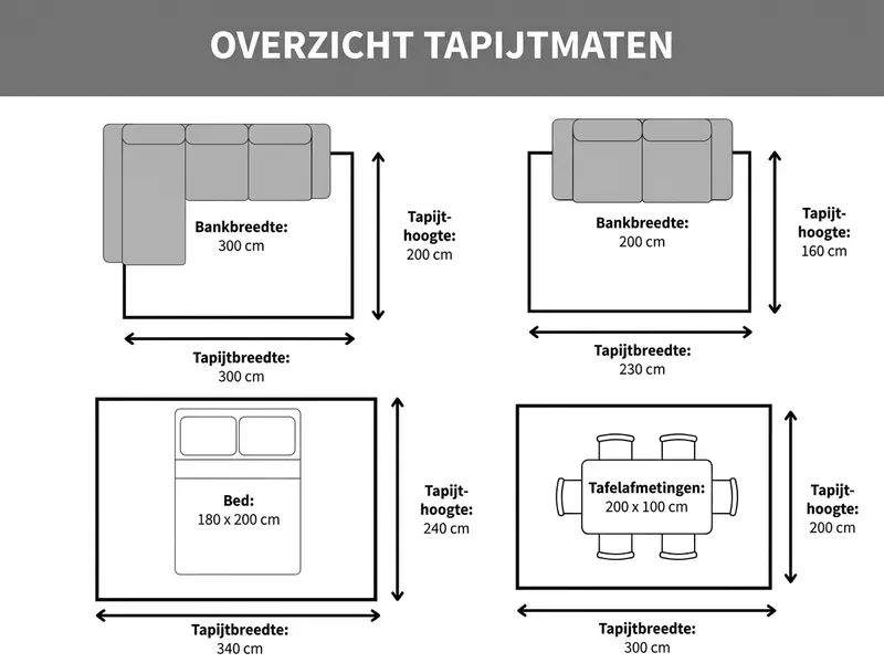 Overzicht tapijtmaten