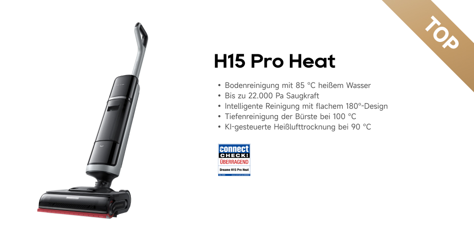 Werbung: TOP-Wischsauger H15 Pro Heat. Highlights: 85°C Heißwasser, 22.000 Pa & flaches 180°-Design. Mit Testsiegel.