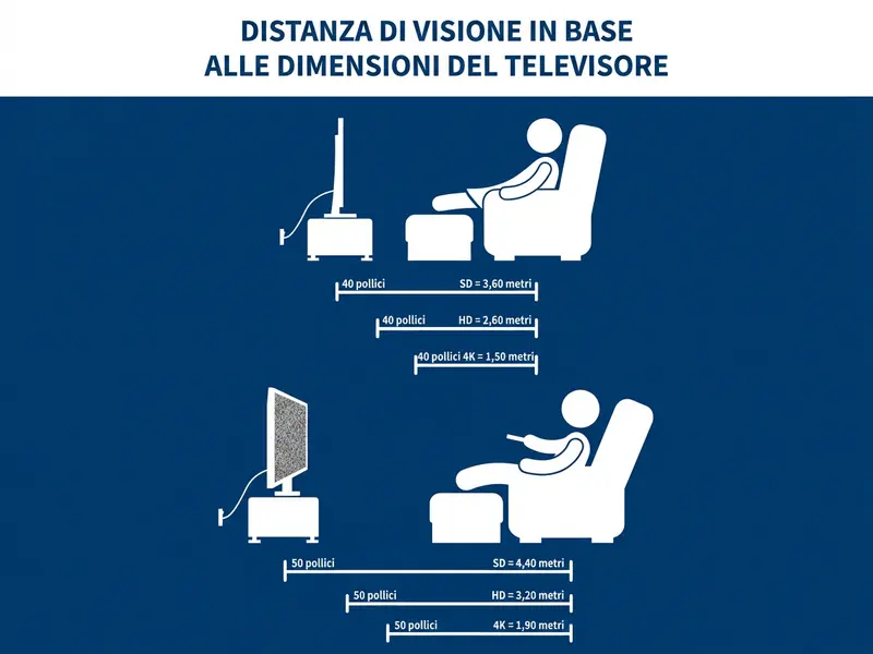 Distanza di visione per diverse dimensioni TV