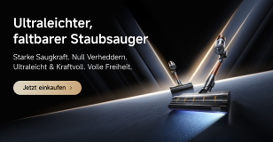 Werbung: Ultraleichter, faltbarer Staubsauger mit starker Saugkraft. Im Bild sind zwei Akku-Stielsauger zu sehen.