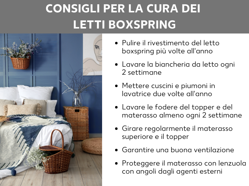 Cura e manutenzione dei letti boxspring