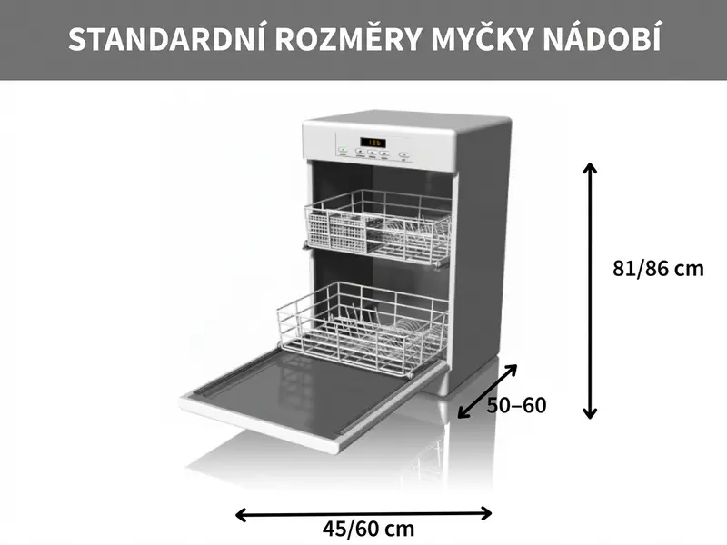 Schéma standardních šířek myček nádobí