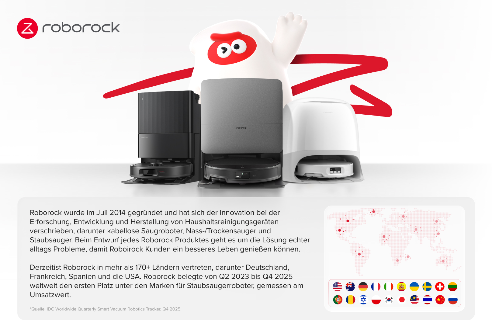 Der Roborock Saugroboter der S Serie in einem Wohnzimmer. Sein mechanischer Arm hebt ein zerknülltes Papier vom Teppich auf.