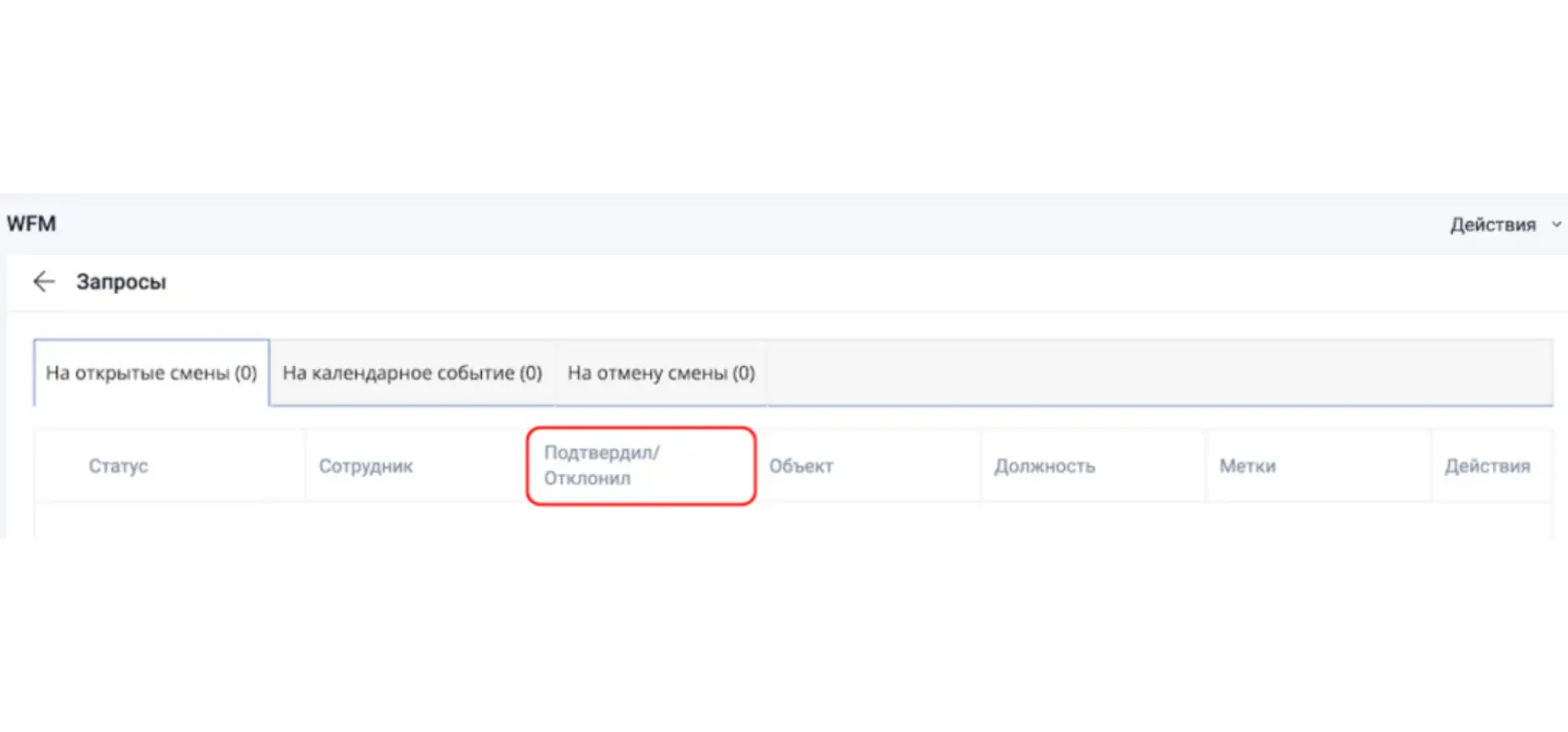 Указание лица, подтвердившего запрос в WFM