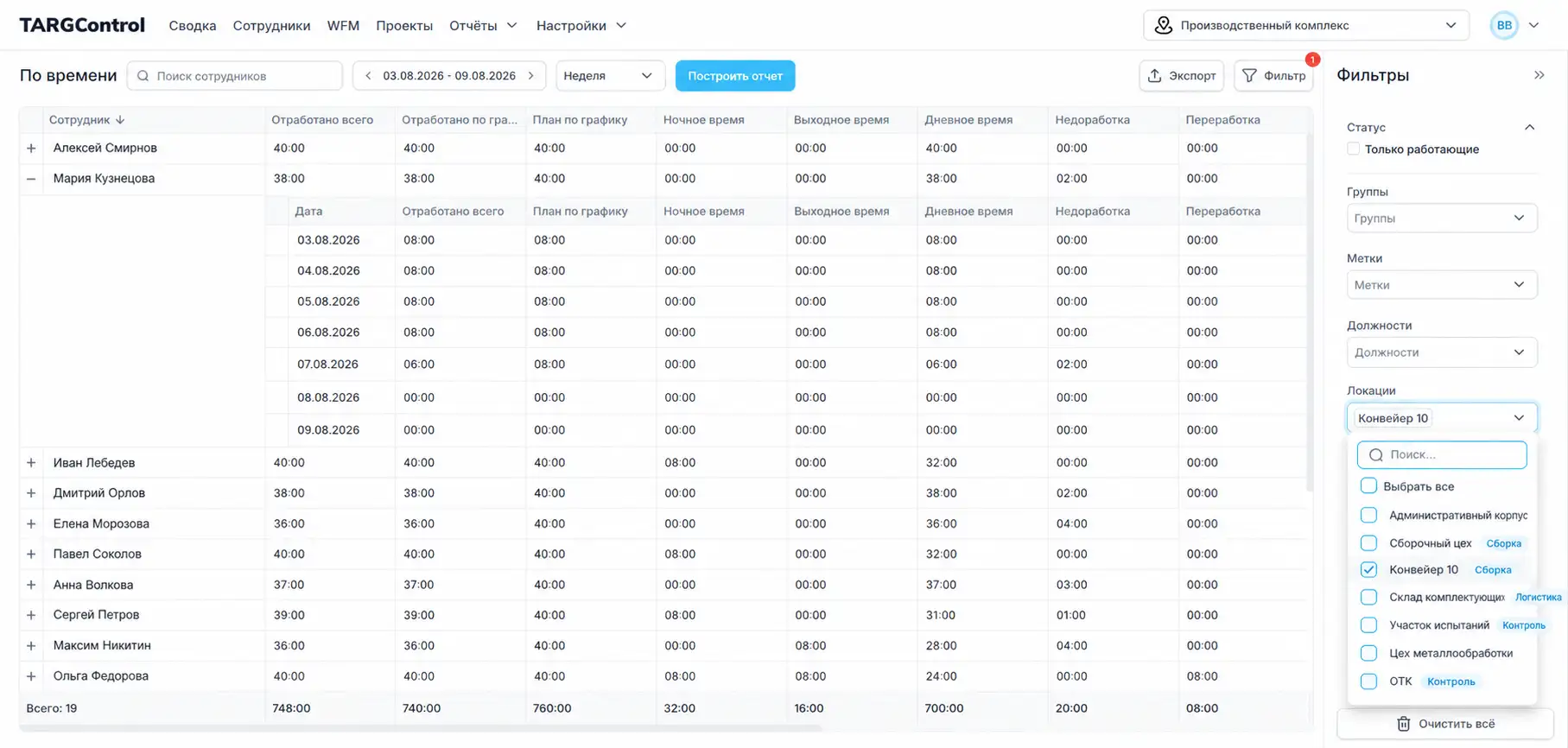 Отчёт рабочего времени в системе WFM TARGControl
