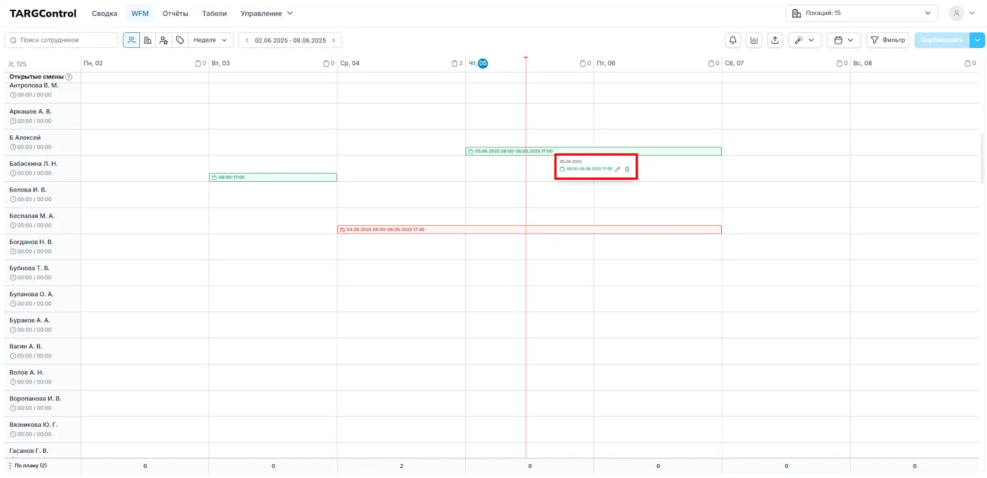 Редактирование и удаление доступностей