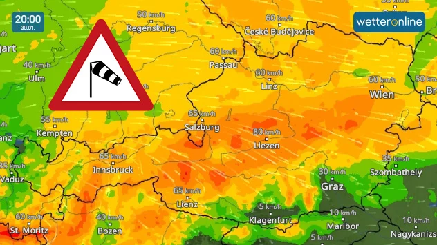 Das WindRadar für Montag zeigt stürmischen Wind aus West bis Nordwest.