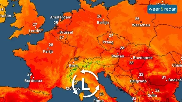 TemperatuurRadar: In Noord-Italië is het momenteel koeler dan in de Benelux. 