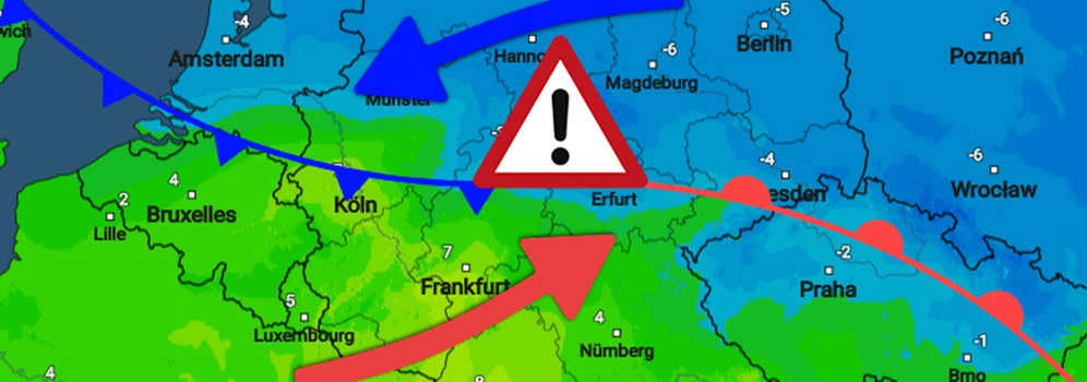 Eine Luftmassengrenze entsteht quer über Deutschland