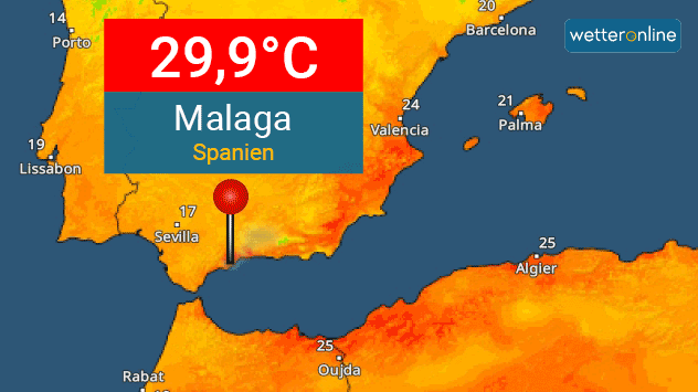 Das TemperaturRadar zeigt die Spitzenwerte von Montag in Spanien.